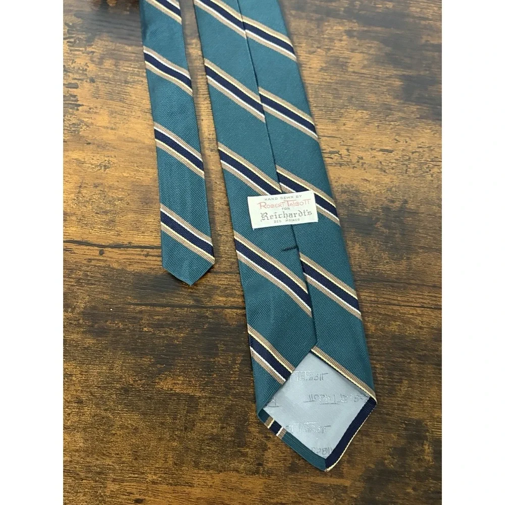 Robert Talbott Reichardt's Tie Green Blue Striped Italian Silk USA Made 58